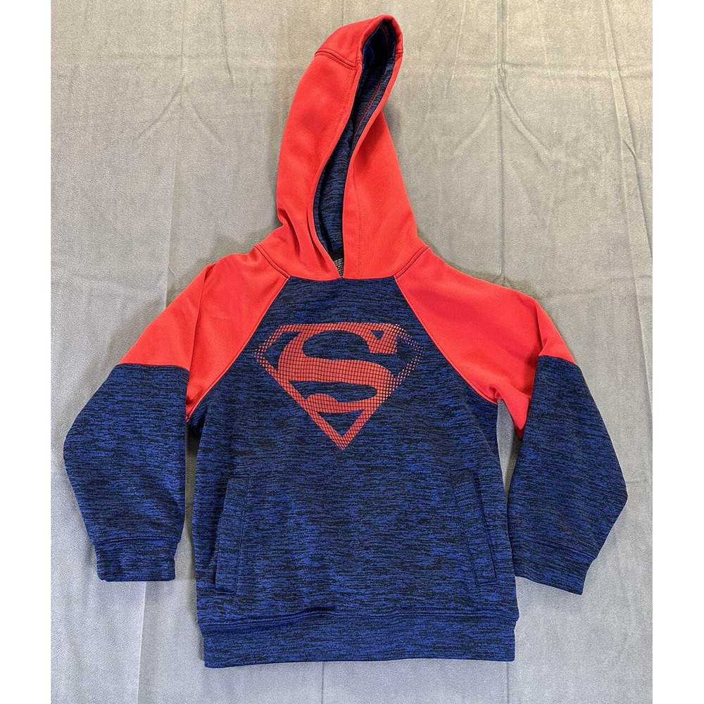 Superman Hoodie Superhero Boys XS Pull Red Blue Hood Logo Hero Pullover